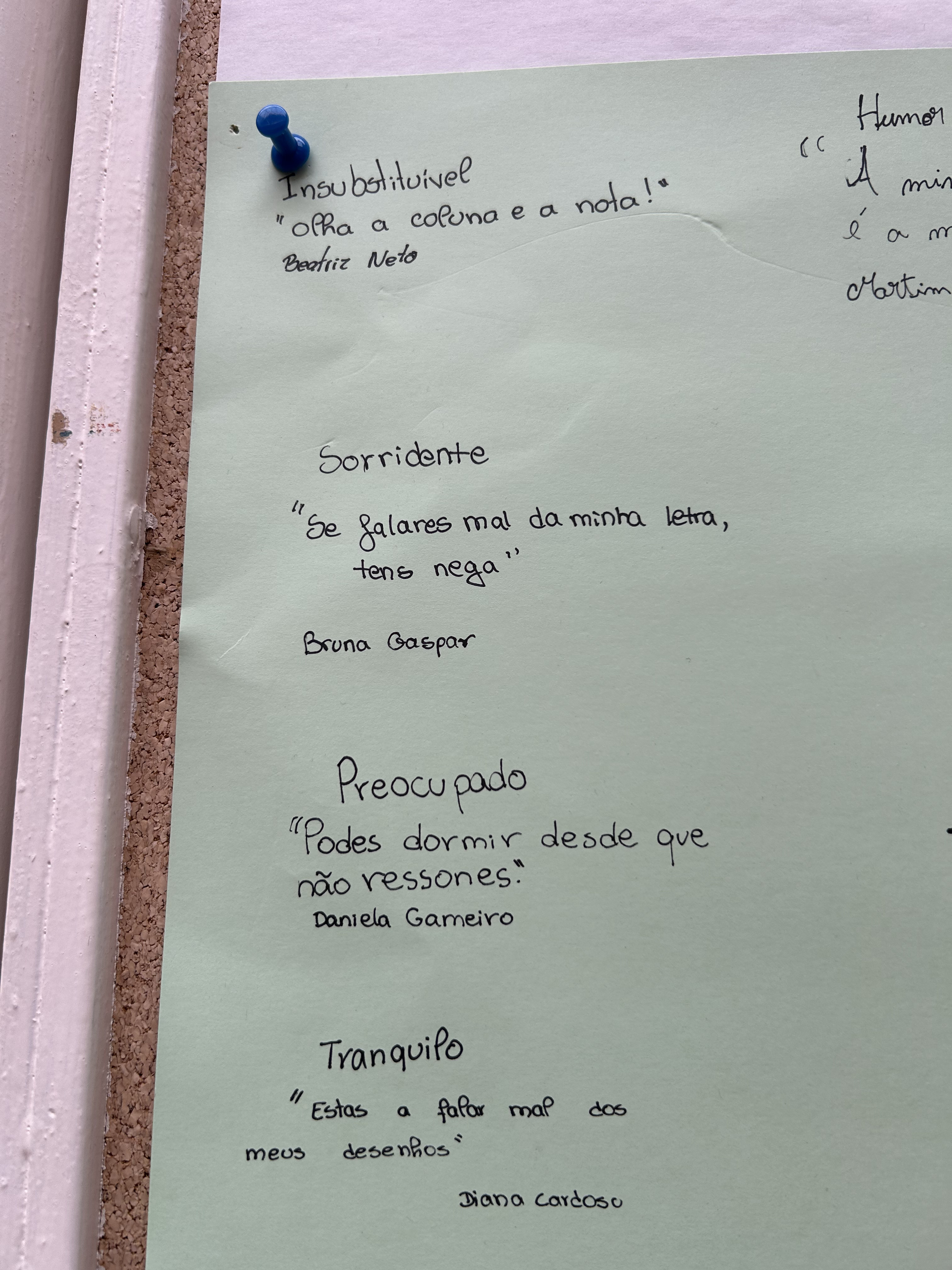 Detalhe do cartaz: qualidades recordadas pelos alunos